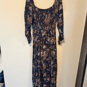 Vici Navy Floral Maxi Dress with Long Sleeves